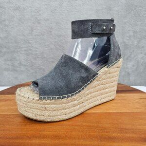 Dolce Vita Straw Wedge Sandals 8 Anthracite Grey Suede Jute Espadrilles Zip Back